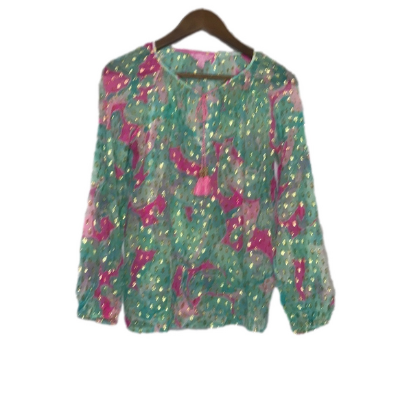 Lilly Pulitzer Rilla Tropical Print Silk Blouse Small - Picture 2 of 13